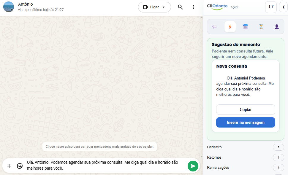 Modelos de mensagens do CliOdonto Agent